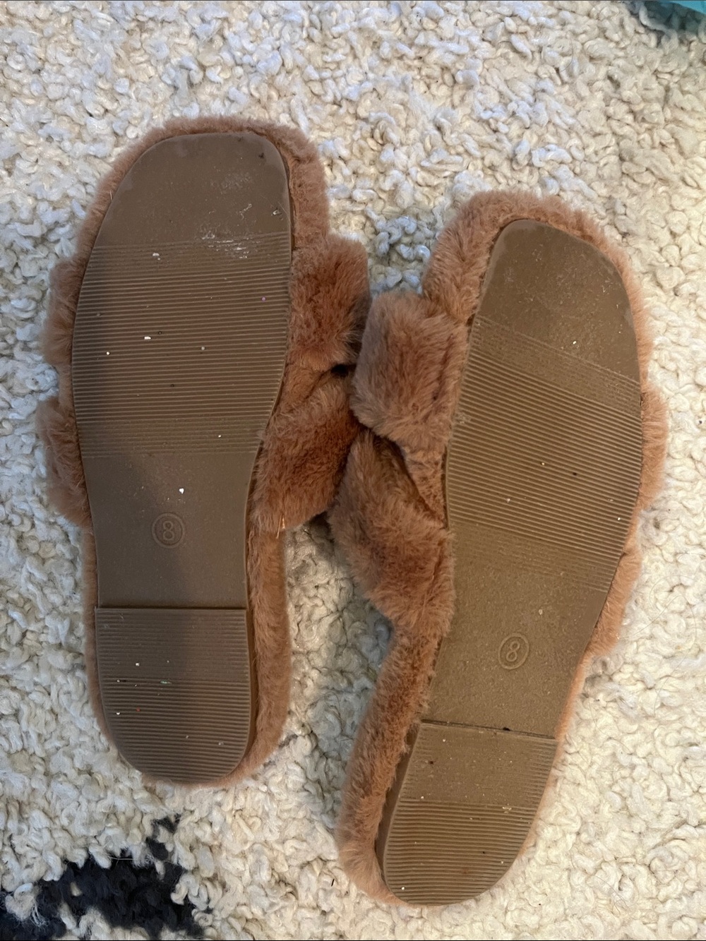 Fuzzy Crisscross Slide Slippers in Camel Brown - Picture 2 of 2